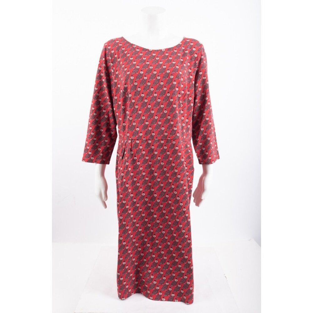 Boden Red Patterned Long Sleeve Dress